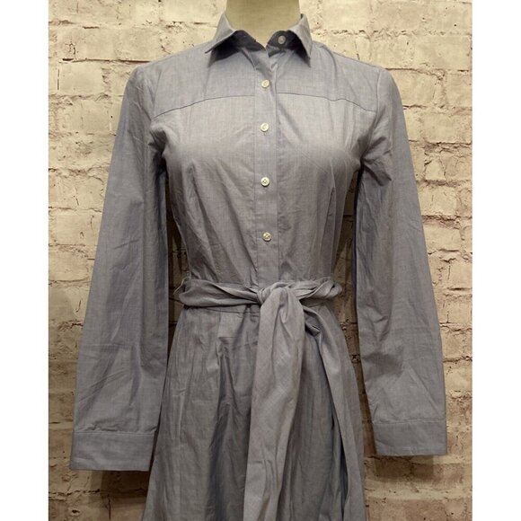 J.CREW Classic Blue Button Front Belted Crisp Poplin Shirt Dress Size 2 NEW - Picture 2 of 5